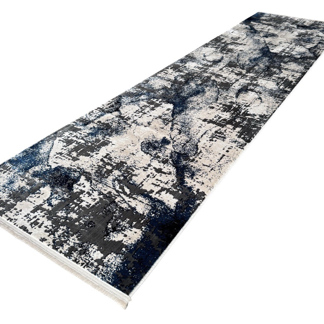 290 x 80 cm Navy & Ivory Artistic Distressed Runner Rug