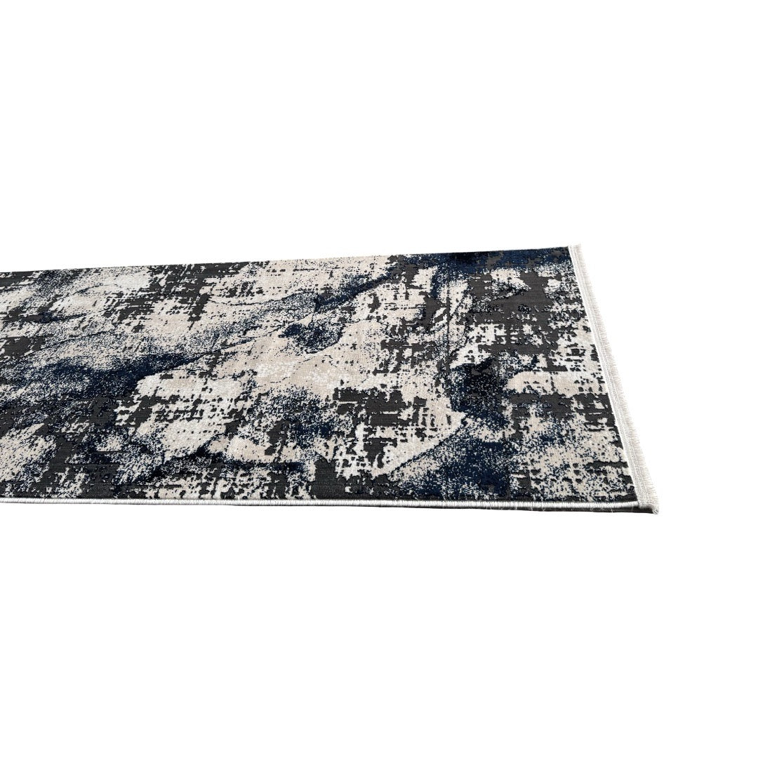 290 x 80 cm Navy & Ivory Artistic Distressed Runner Rug
