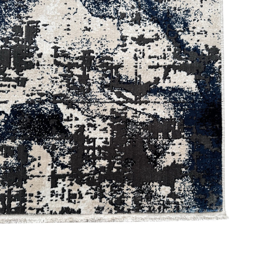 290 x 80 cm Navy & Ivory Artistic Distressed Runner Rug