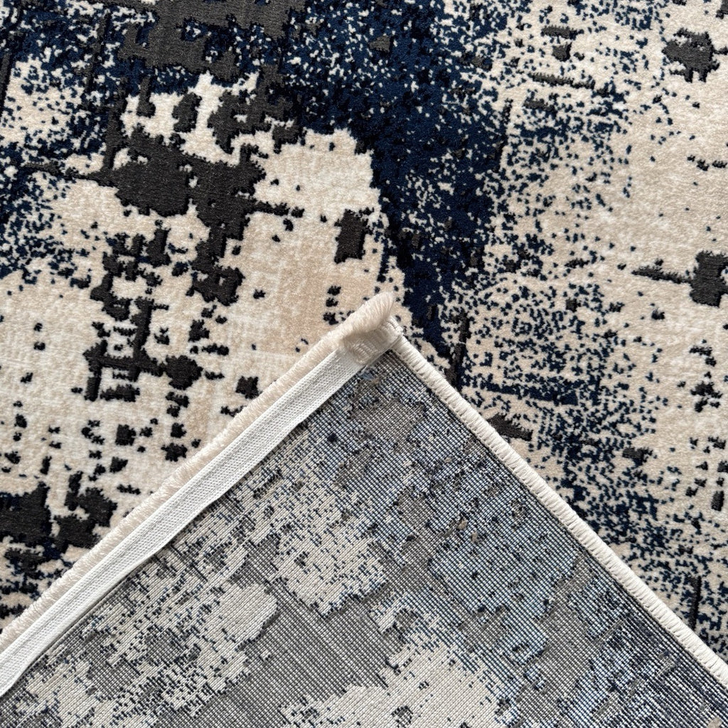 290 x 80 cm Navy & Ivory Artistic Distressed Runner Rug