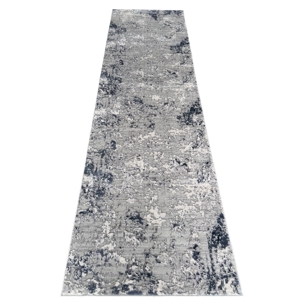 300 x 80 cm Silver grey & Navy Abstract Runner Rug