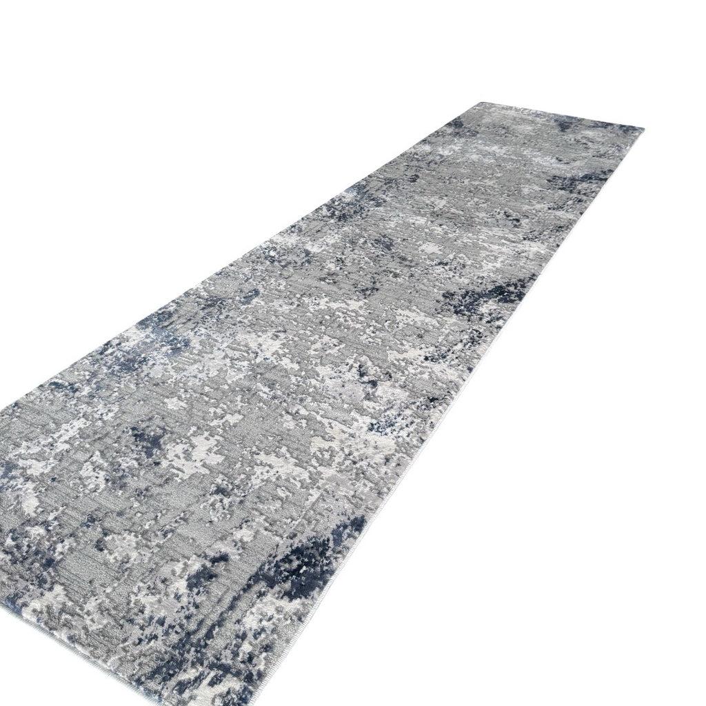 300 x 80 cm Silver grey & Navy Abstract Runner Rug