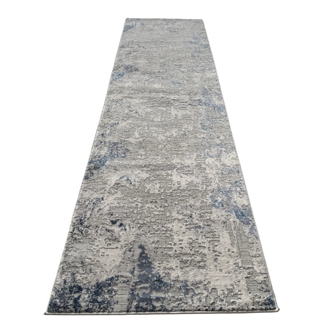 300 x 80 cm Silver grey & Navy Abstract Runner Rug