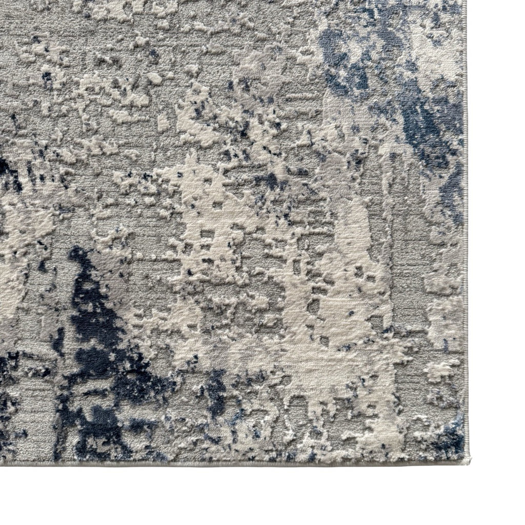 300 x 80 cm Silver grey & Navy Abstract Runner Rug