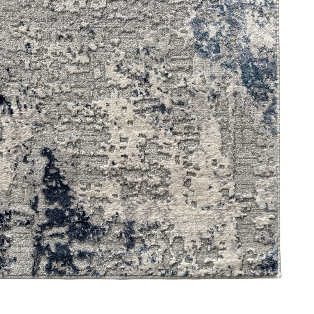 300 x 80 cm Silver grey & Navy Abstract Runner Rug