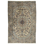 290 x 190 cm Hand Knotted Persian Nain Rug – Ivory & Blue Floral Medallion