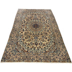 290 x 190 cm Hand Knotted Persian Nain Rug – Ivory & Blue Floral Medallion