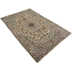 290 x 190 cm Hand Knotted Persian Nain Rug – Ivory & Blue Floral Medallion