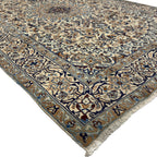 290 x 190 cm Hand Knotted Persian Nain Rug – Ivory & Blue Floral Medallion
