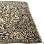 290 x 190 cm Hand Knotted Persian Nain Rug – Ivory & Blue Floral Medallion