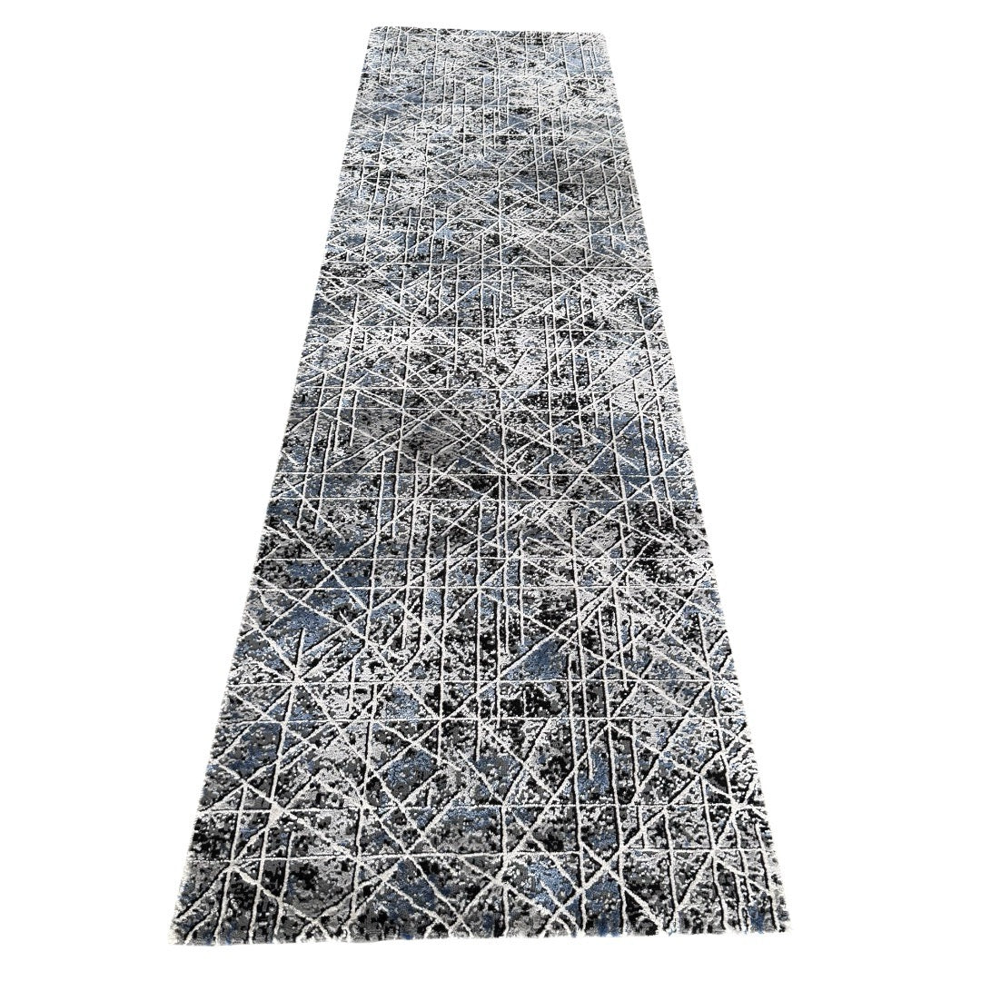 290 x 80 cm Silver Blueprint Crossline Designer Runner Rug
