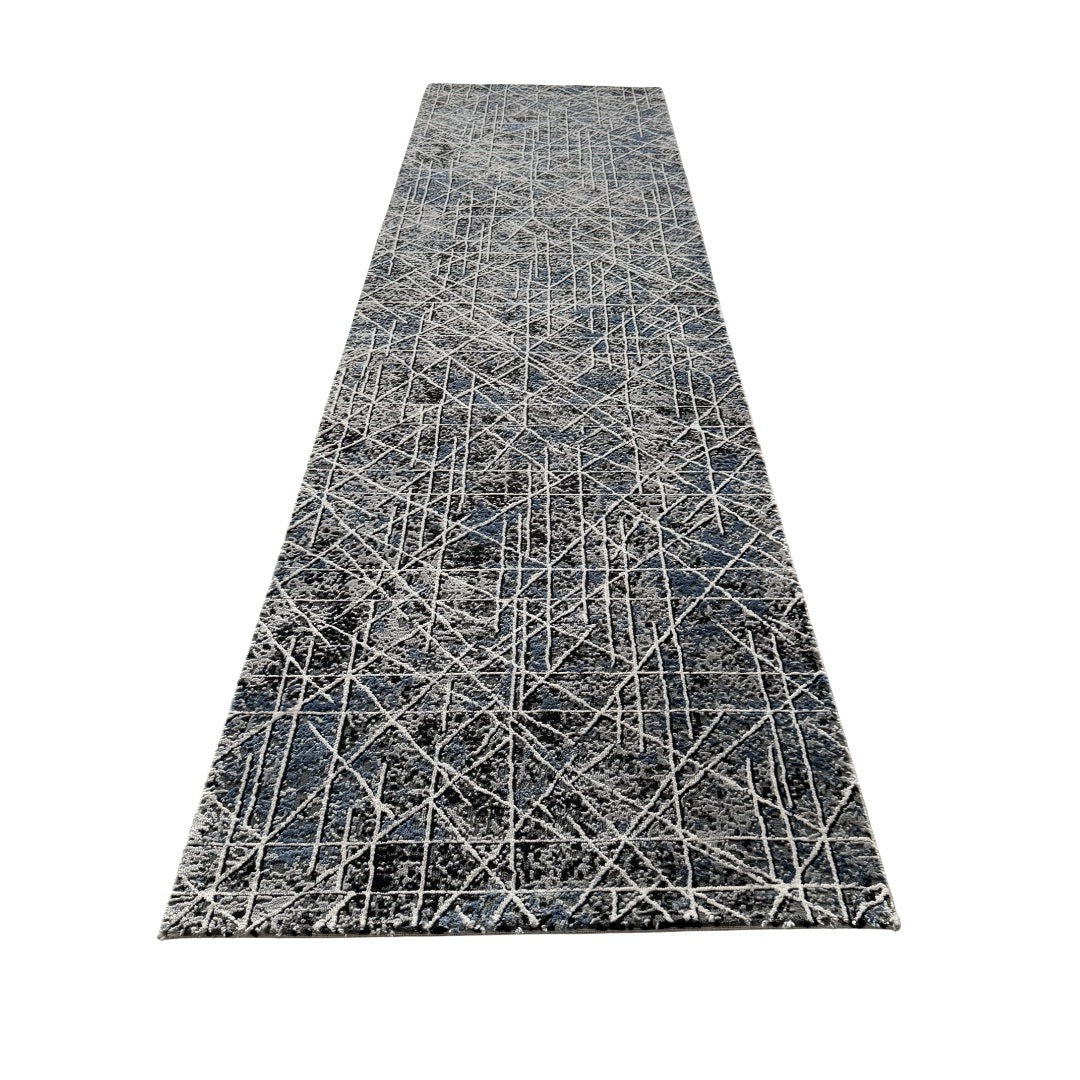 290 x 80 cm Silver Blueprint Crossline Designer Runner Rug