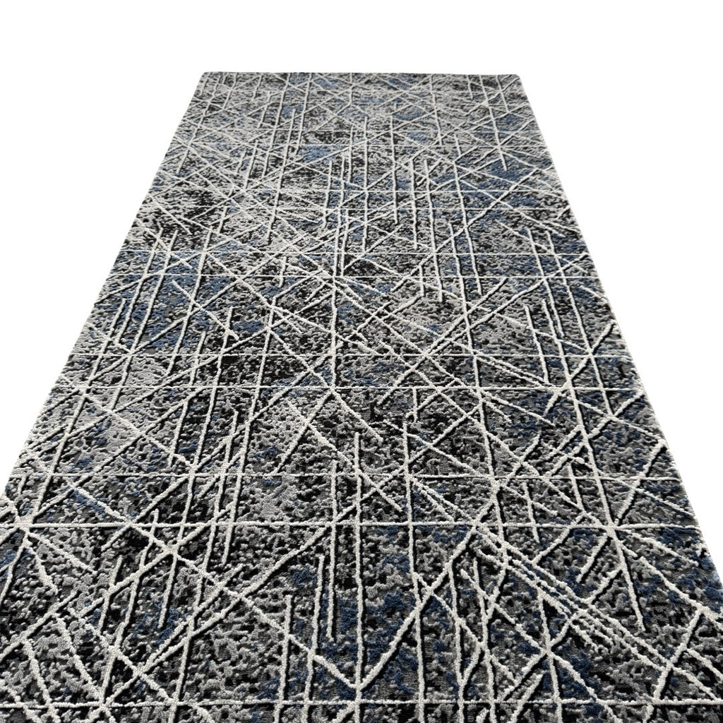 290 x 80 cm Silver Blueprint Crossline Designer Runner Rug