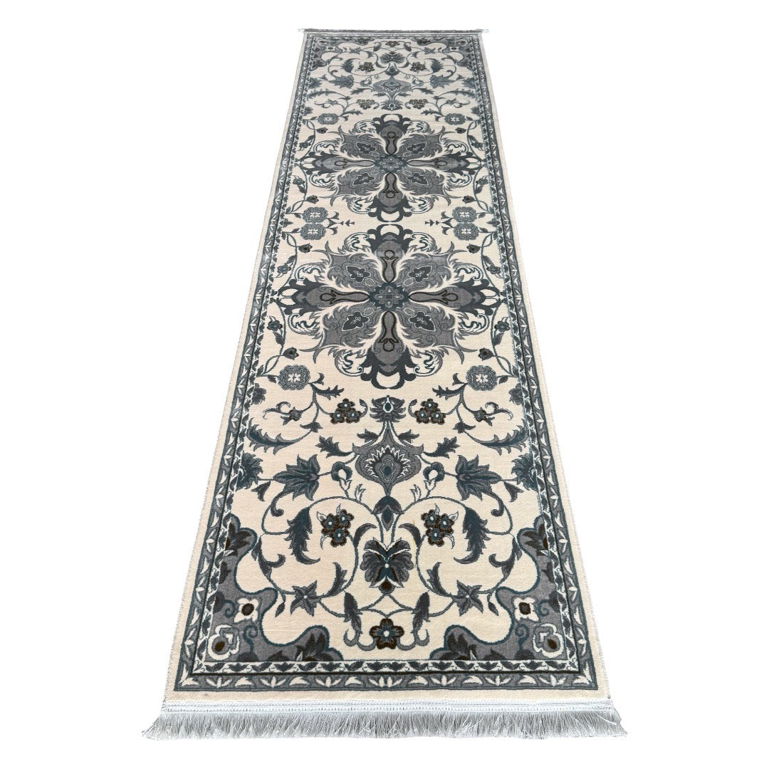 300 x 80 cm Ivory & Grey Royal Garden Runner Rug