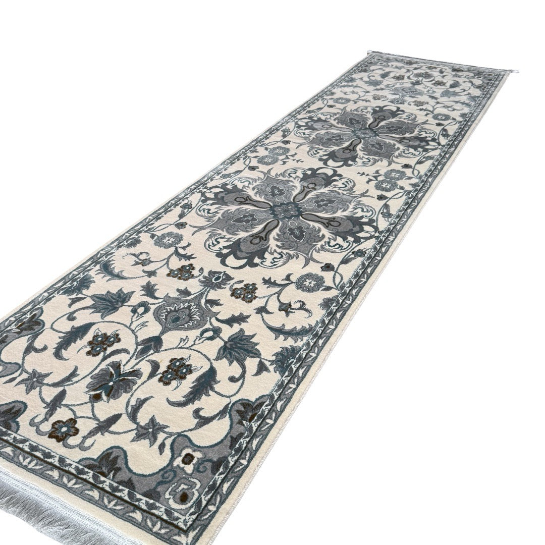 300 x 80 cm Ivory & Grey Royal Garden Runner Rug