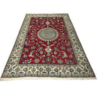 333 x 244 cm Fine Persian Silk Nain Nohla Rug – Red Field with Ivory & Blue Medallion