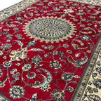 333 x 244 cm Fine Persian Silk Nain Nohla Rug – Red Field with Ivory & Blue Medallion