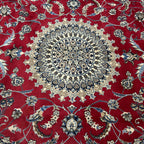 333 x 244 cm Fine Persian Silk Nain Nohla Rug – Red Field with Ivory & Blue Medallion