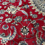 333 x 244 cm Fine Persian Silk Nain Nohla Rug – Red Field with Ivory & Blue Medallion