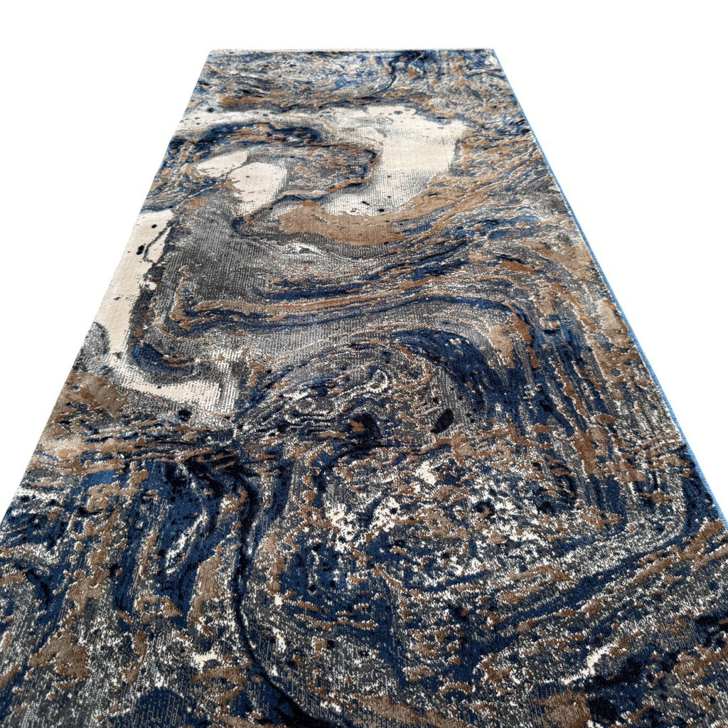300 x 80 cm Grey, Beige & Navy Marble Flow Abstract Runner Rug