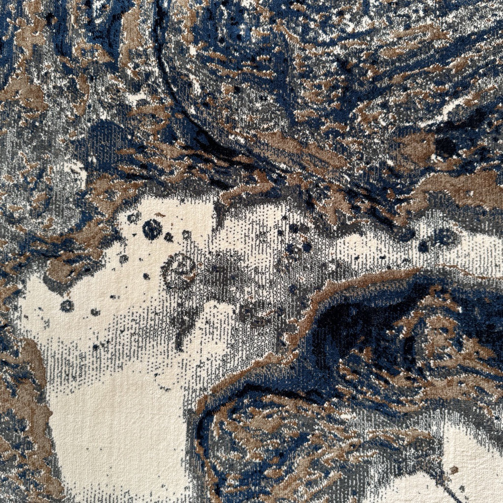 300 x 80 cm Grey, Beige & Navy Marble Flow Abstract Runner Rug