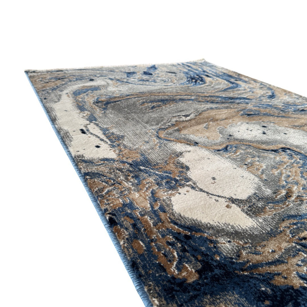 300 x 80 cm Grey, Beige & Navy Marble Flow Abstract Runner Rug