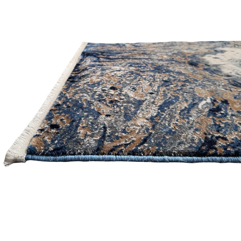 300 x 80 cm Grey, Beige & Navy Marble Flow Abstract Runner Rug