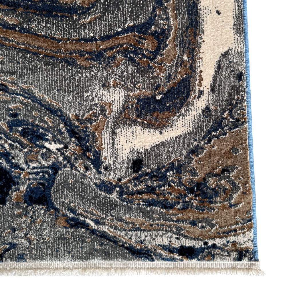 300 x 80 cm Grey, Beige & Navy Marble Flow Abstract Runner Rug