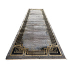 290 x 80 cm Grey & Beige Geometric Framed Border Runner Rug