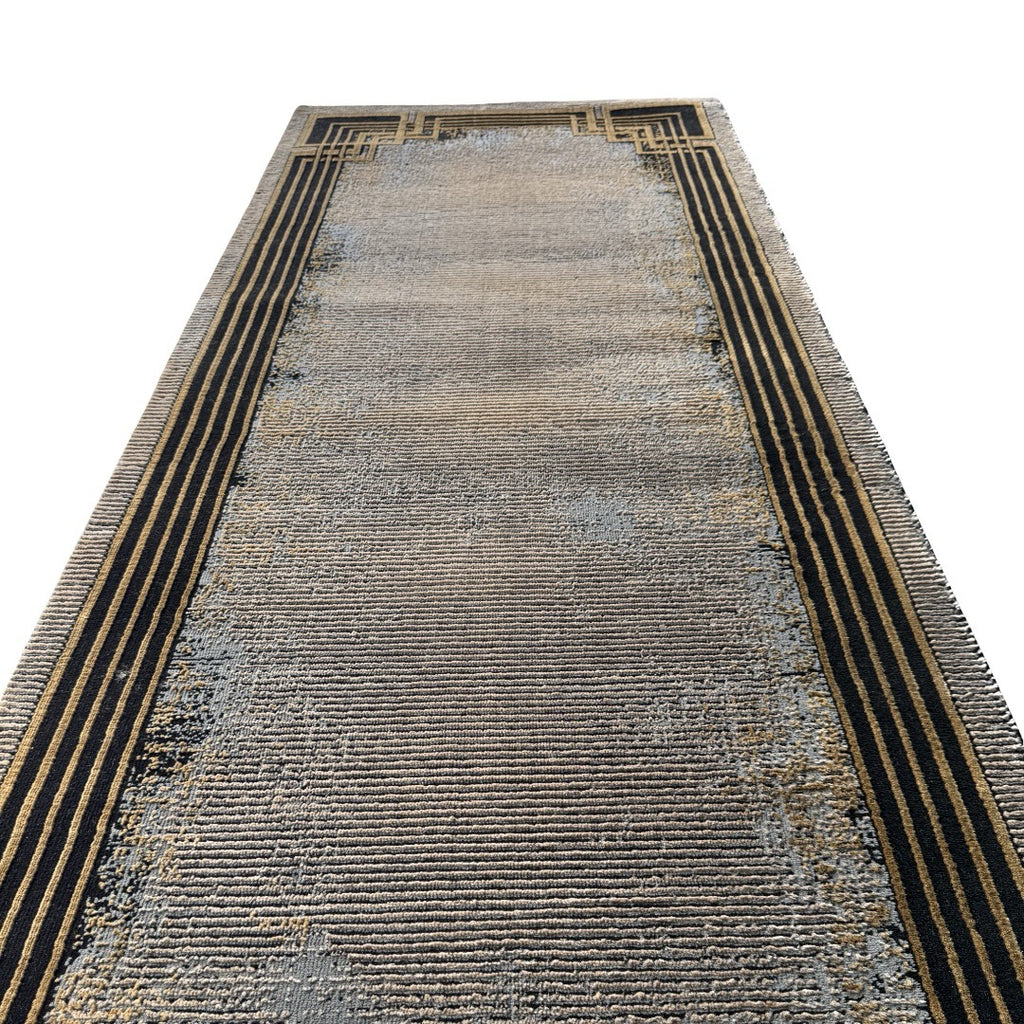 290 x 80 cm Grey & Beige Geometric Framed Border Runner Rug