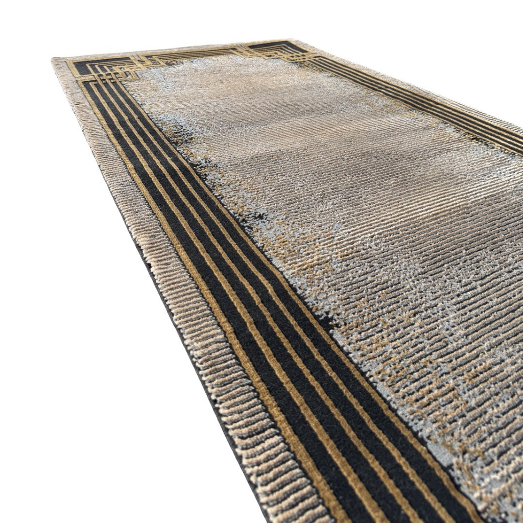 290 x 80 cm Grey & Beige Geometric Framed Border Runner Rug