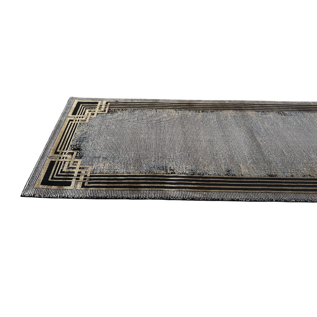 290 x 80 cm Grey & Beige Geometric Framed Border Runner Rug
