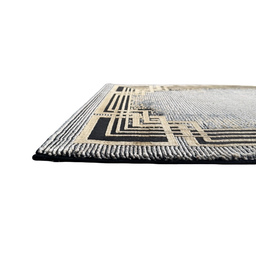 290 x 80 cm Grey & Beige Geometric Framed Border Runner Rug