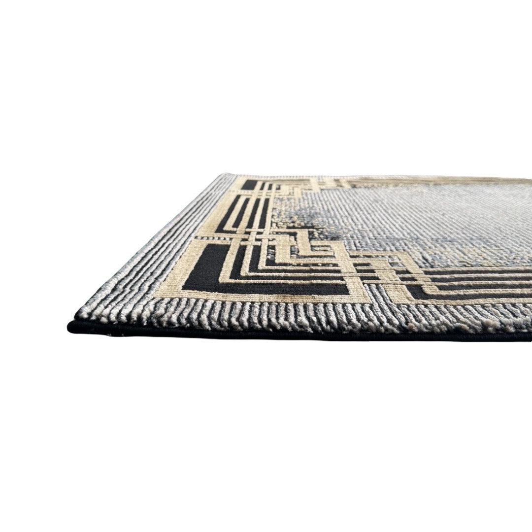 290 x 80 cm Grey & Beige Geometric Framed Border Runner Rug