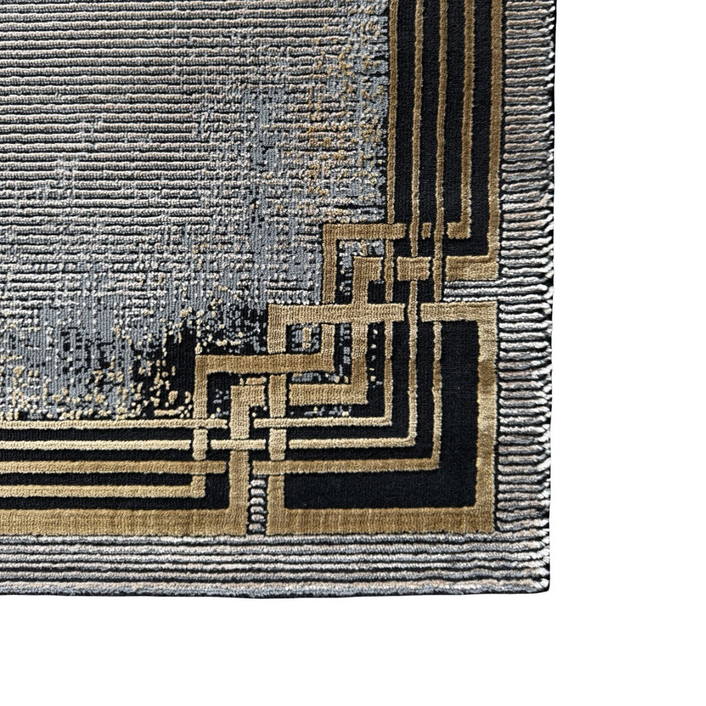 290 x 80 cm Grey & Beige Geometric Framed Border Runner Rug