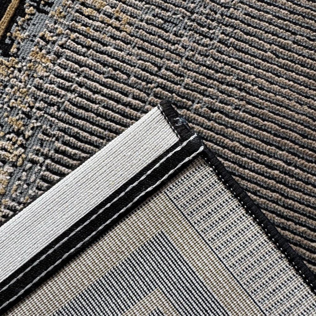 290 x 80 cm Grey & Beige Geometric Framed Border Runner Rug