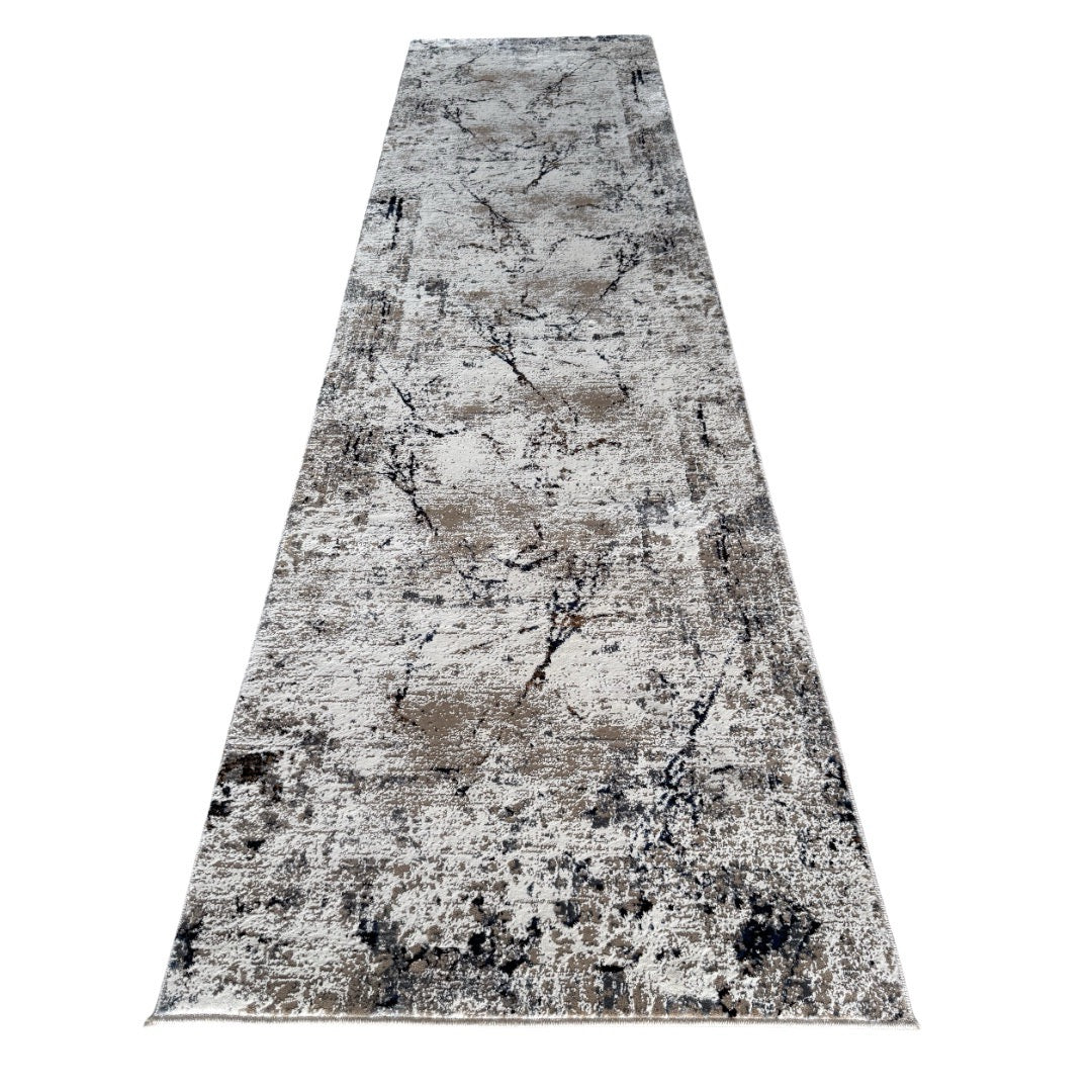 300 x 80 cm Beige & Cream Cracked Stone Abstract Runner Rug