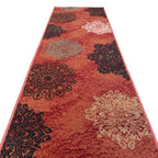 305 x 61 cm Traditional Flower Motifs in Rust Red Non-Slip Runner Rug