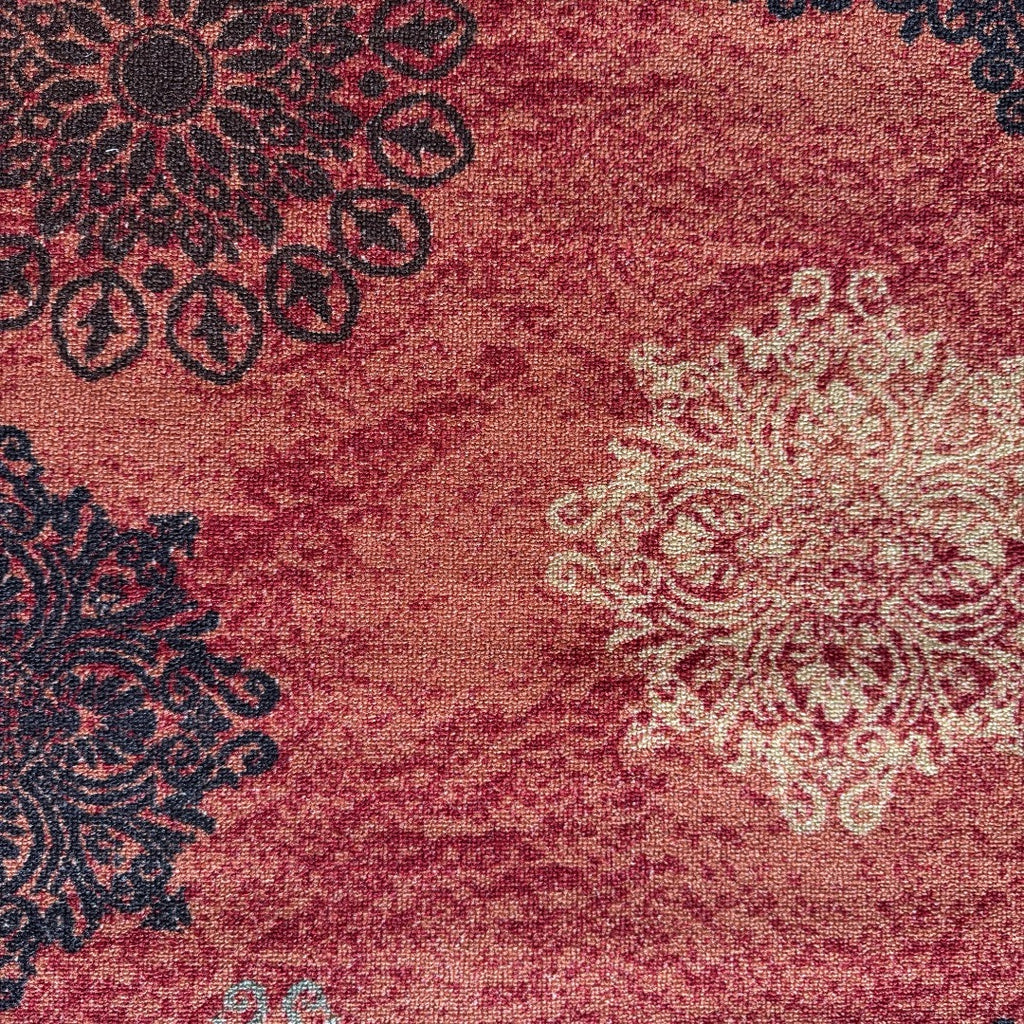 305 x 61 cm Traditional Flower Motifs in Rust Red Non-Slip Runner Rug