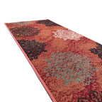 305 x 61 cm Traditional Flower Motifs in Rust Red Non-Slip Runner Rug
