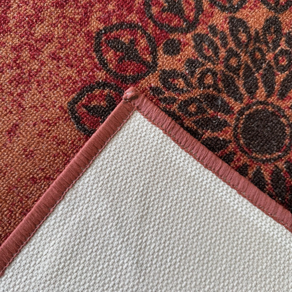 305 x 61 cm Traditional Flower Motifs in Rust Red Non-Slip Runner Rug