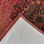 305 x 61 cm Traditional Flower Motifs in Rust Red Non-Slip Runner Rug
