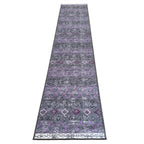 305 x 61 cm Grey & Purple Vintage Geometric Design Non-Slip Runner Rug
