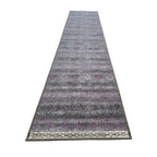 305 x 61 cm Grey & Purple Vintage Geometric Design Non-Slip Runner Rug
