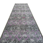 305 x 61 cm Grey & Purple Vintage Geometric Design Non-Slip Runner Rug