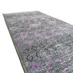 305 x 61 cm Grey & Purple Vintage Geometric Design Non-Slip Runner Rug
