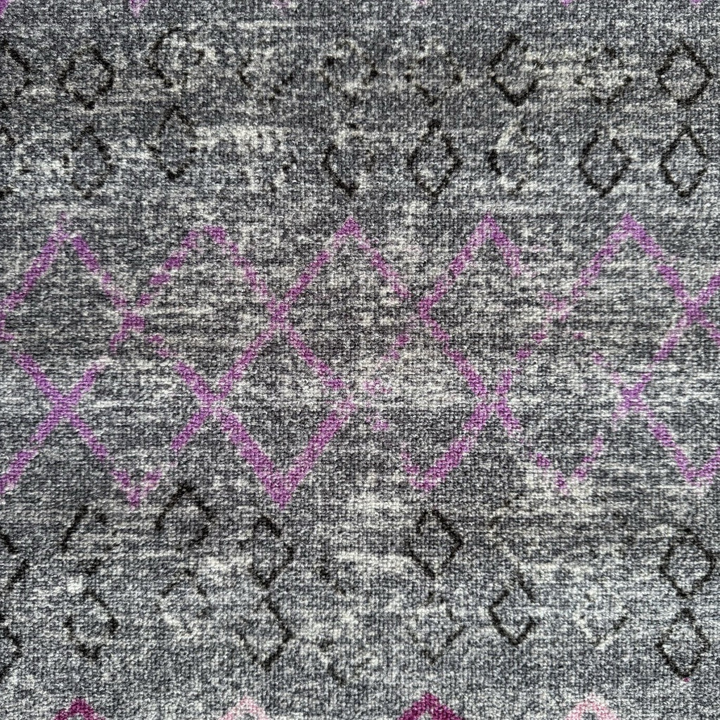 305 x 61 cm Grey & Purple Vintage Geometric Design Non-Slip Runner Rug