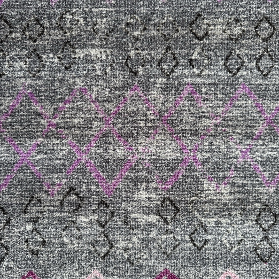 305 x 61 cm Grey & Purple Vintage Geometric Design Non-Slip Runner Rug