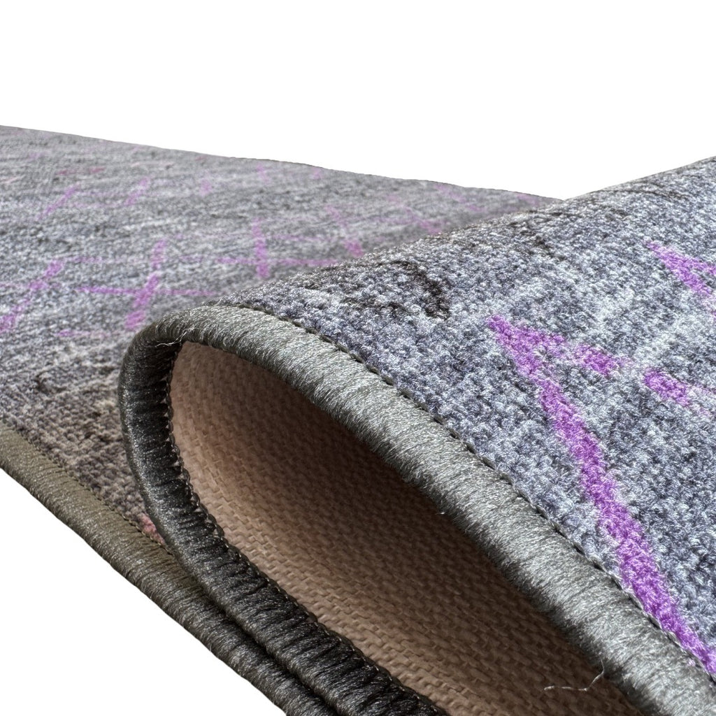 305 x 61 cm Grey & Purple Vintage Geometric Design Non-Slip Runner Rug