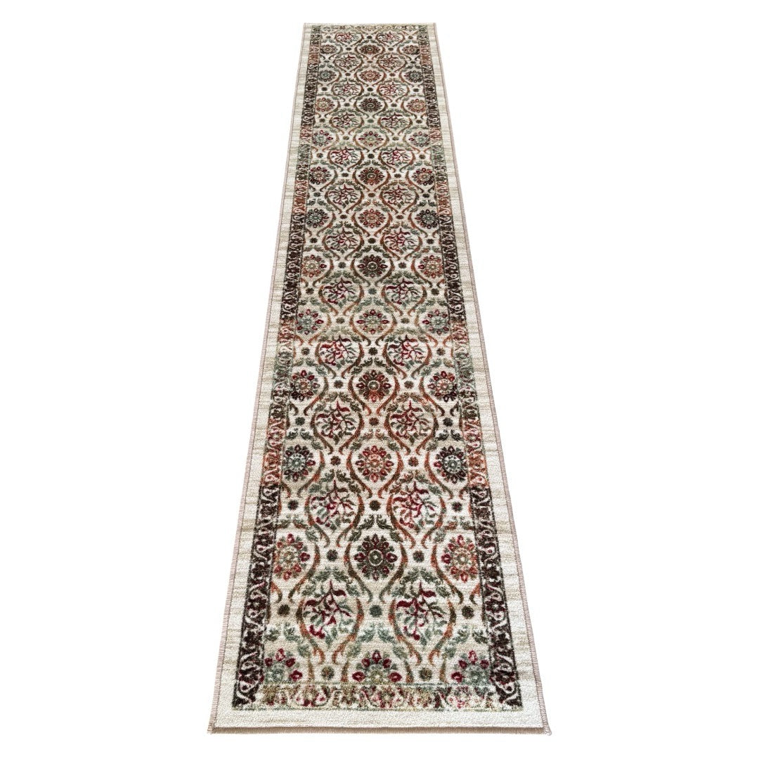 305 x 61 cm Beige, Green & Rust Ornamental Persian Design Non-Slip Runner Rug